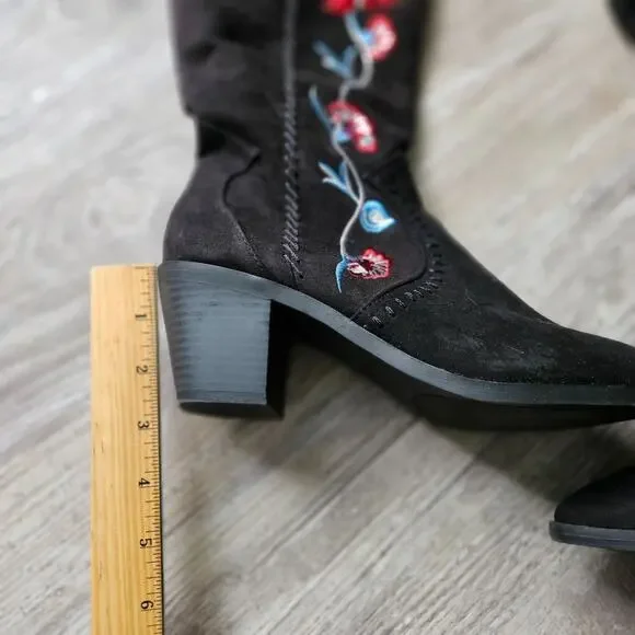 Carlos by Carlos Santana Black Over the Knee Boots with Red Floral Embroidery - Picture 5 of 15